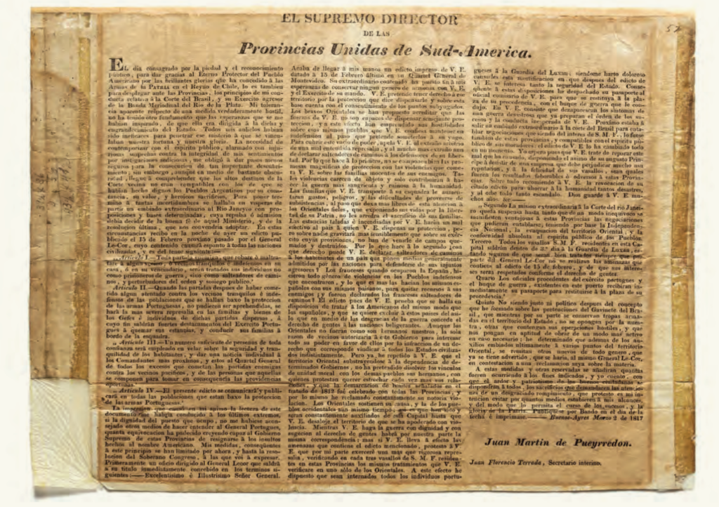 Conducta asumida en relación a la corte de brasil y a la banda meridional, marzo 1817