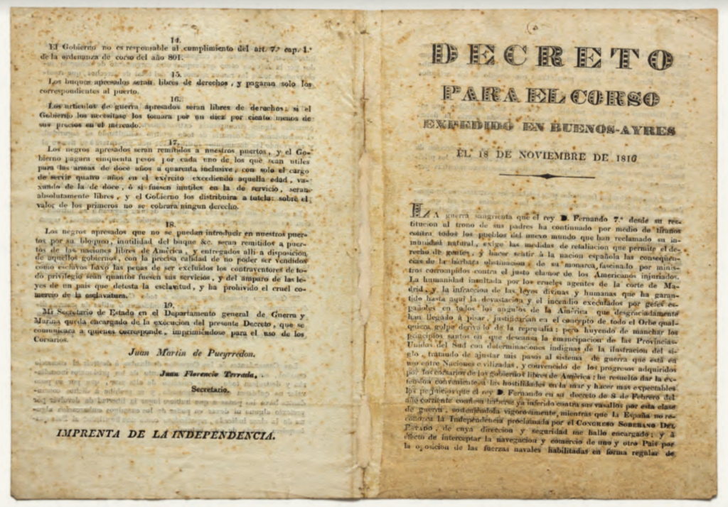 Decreto para el Corso, 1816